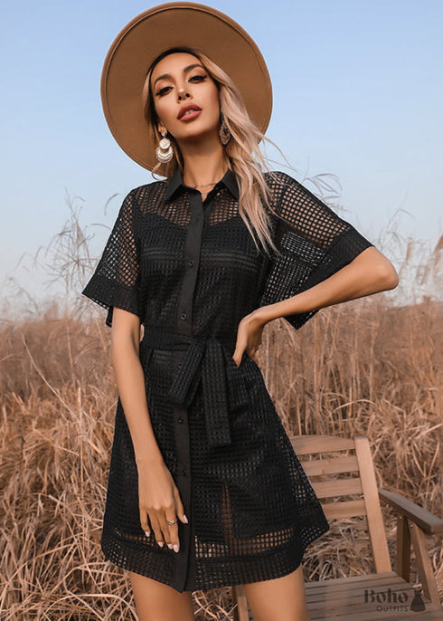 Lace Pure Black boho dress
